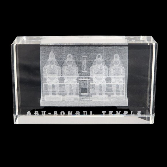 Egyptian Glass Paperweight 3D Etched Crystal Souvenir Abu Simbel Temple Egypt 4" - Picture 1 of 6